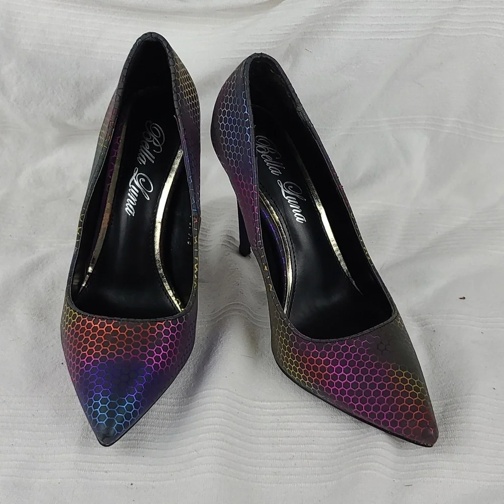 Bella‎ Luna Womens Stiletto Heels Pumps Shoes Colorful Holographic Sz 7.5 EUC